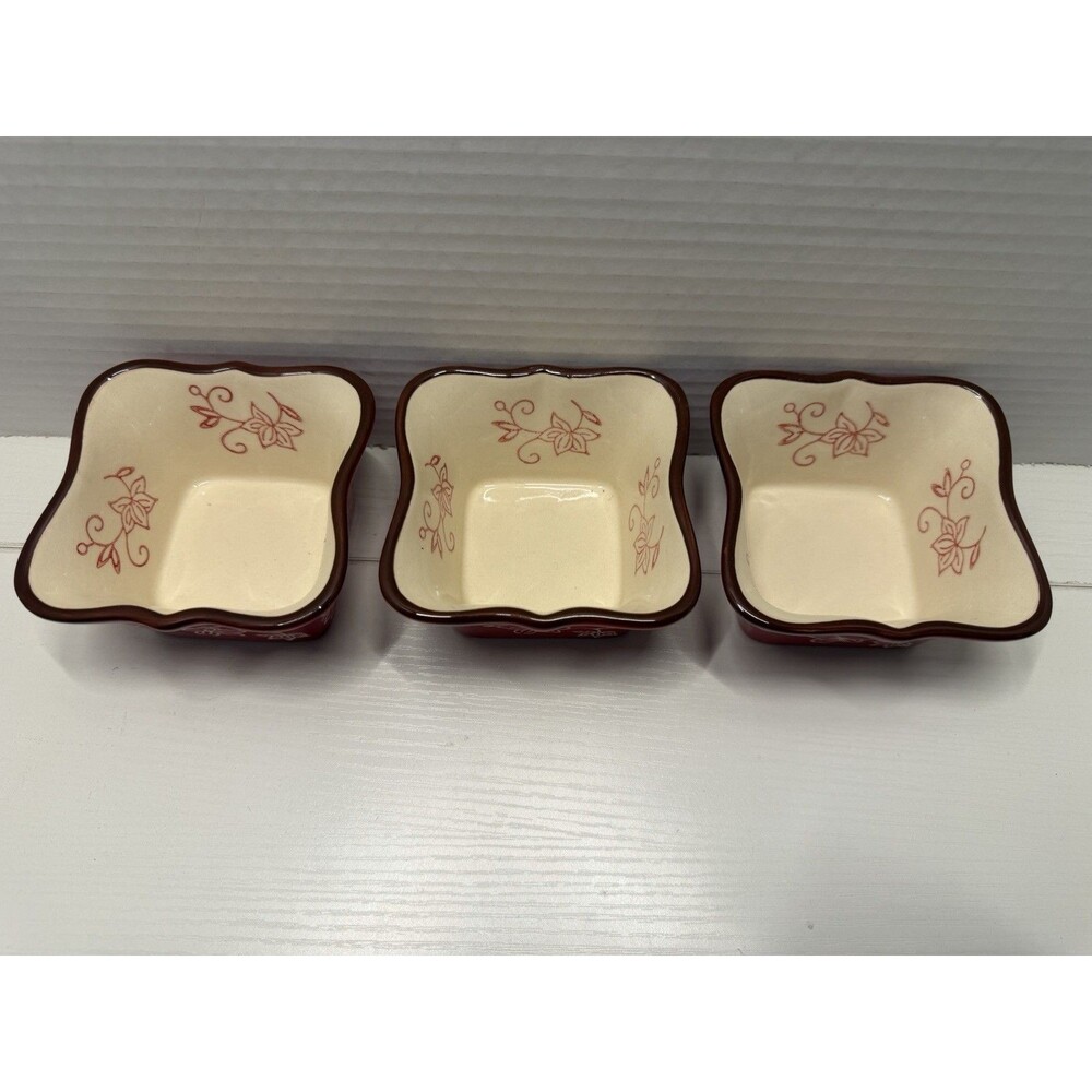 Temp-rations By Tara Floral Lace Red Set Of 3 Square Ramekin 6oz PPP-SQ-769731 - Picture 2 of 14